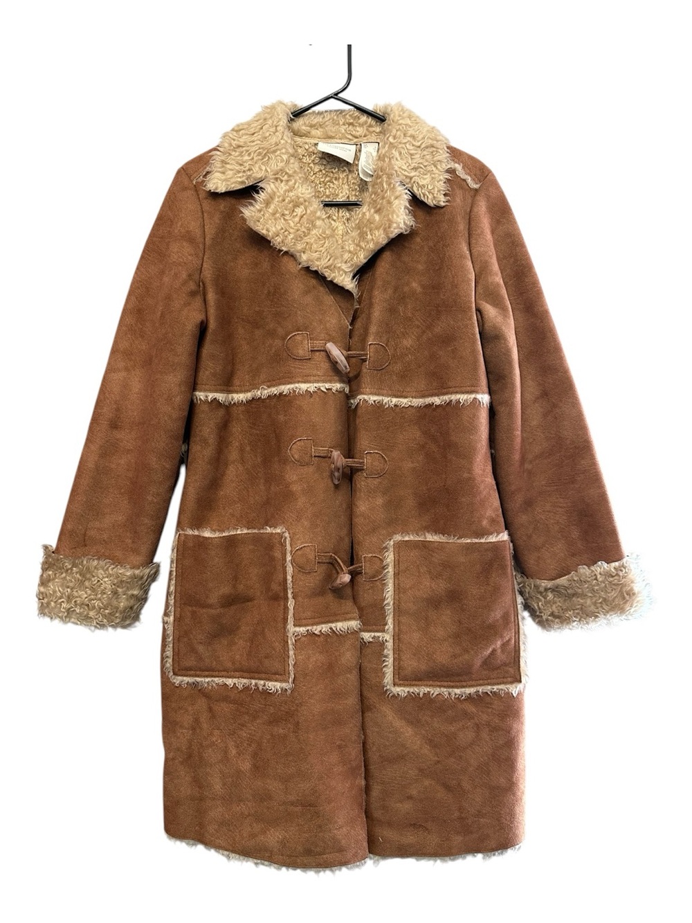 Vintage Y2K Liz Claiborne 70’s Style Tan Faux Shearling Penny Lane Coat Small
